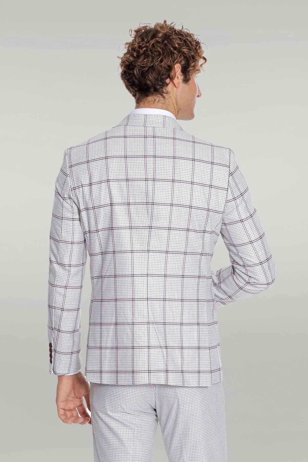 WSS Checked Patterned Vested Light Grey Men Suit  - Singen
