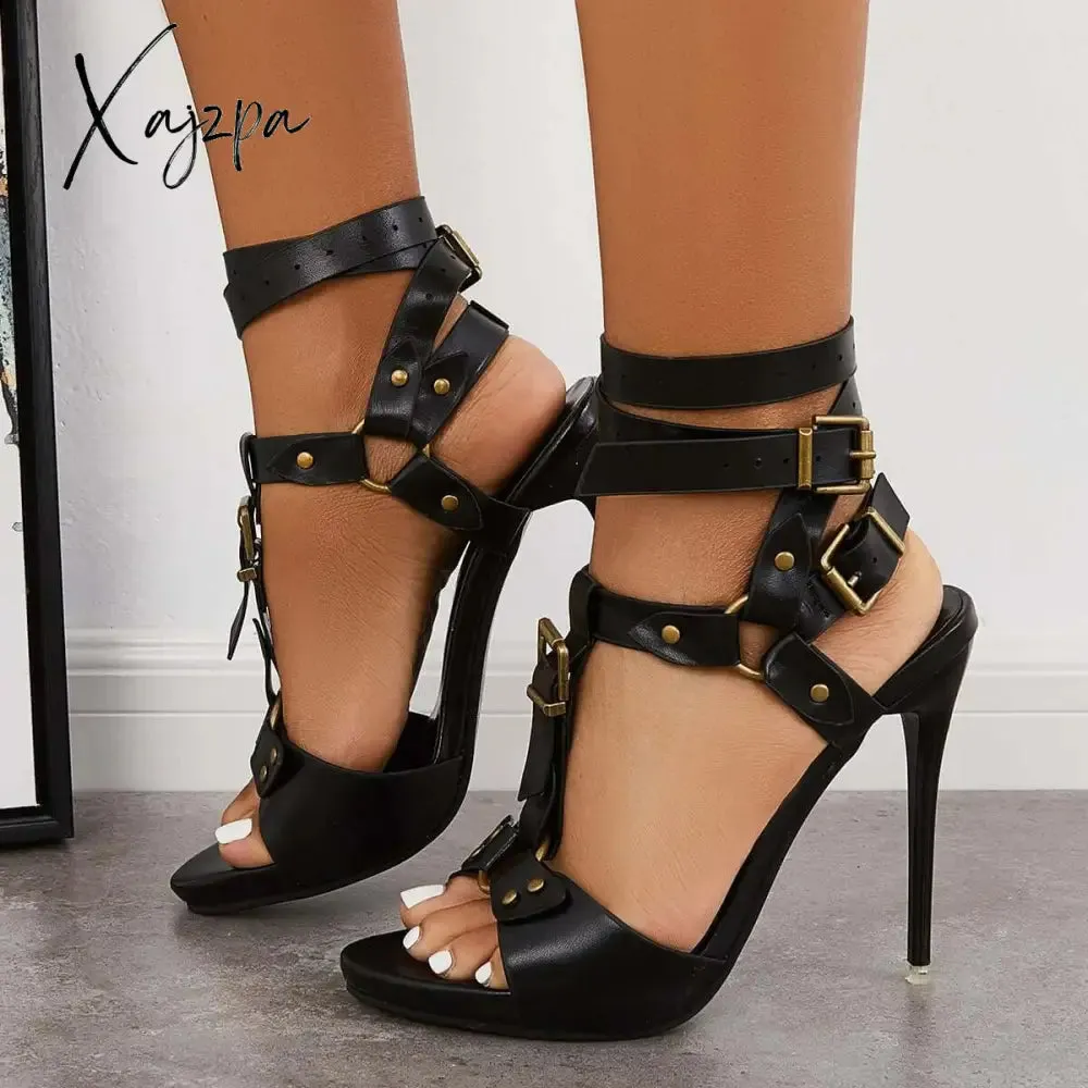 Xajzpa - Women Nightclub High Heels Gladiator Heels Split Leather Ankle Strap High Heels