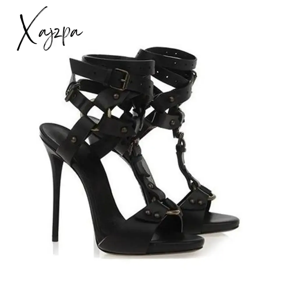 Xajzpa - Women Nightclub High Heels Gladiator Heels Split Leather Ankle Strap High Heels
