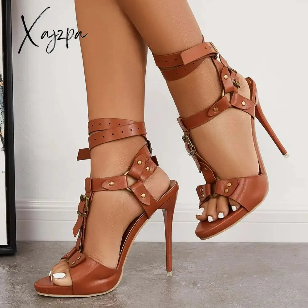 Xajzpa - Women Nightclub High Heels Gladiator Heels Split Leather Ankle Strap High Heels