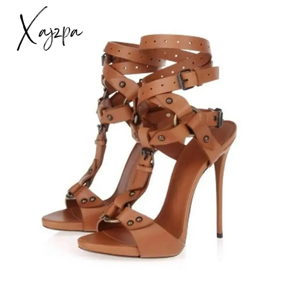 Xajzpa - Women Nightclub High Heels Gladiator Heels Split Leather Ankle Strap High Heels