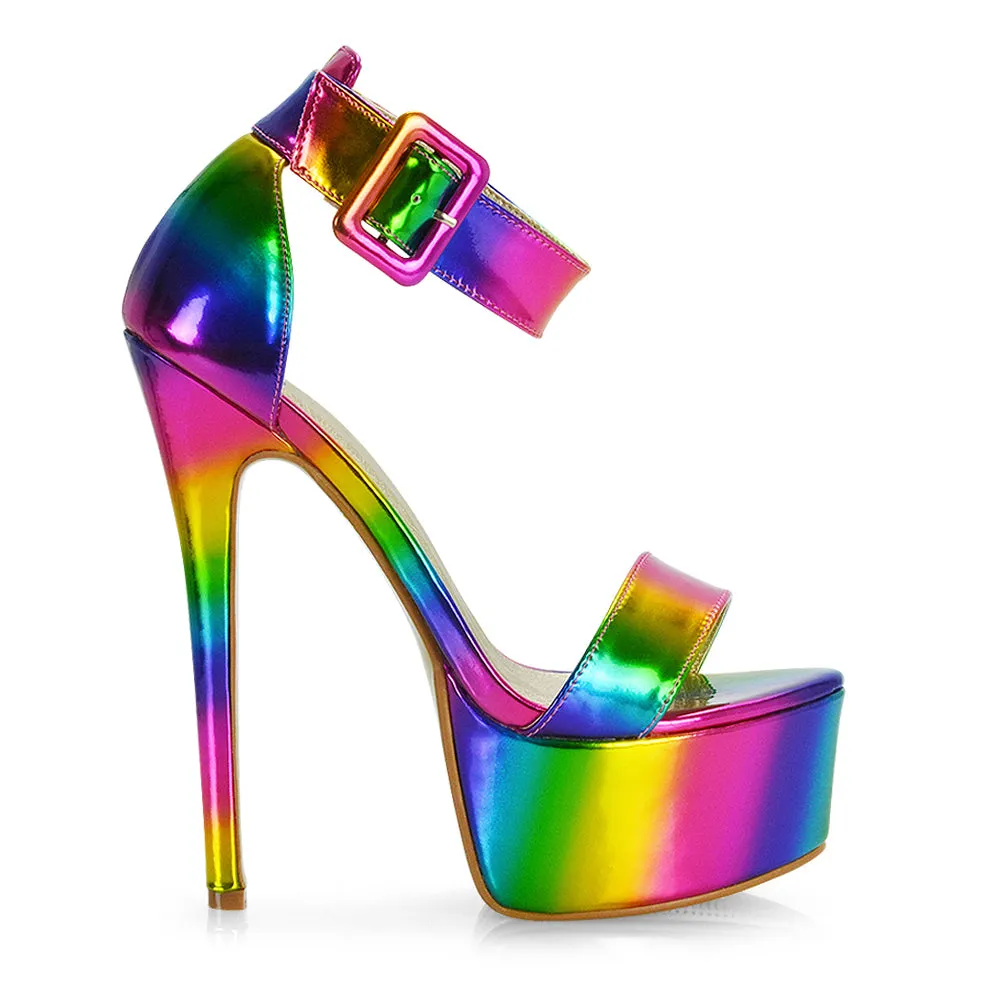 Yasmine Platform Ankle Strap Stiletto High Heel Sandals in Rose Gold