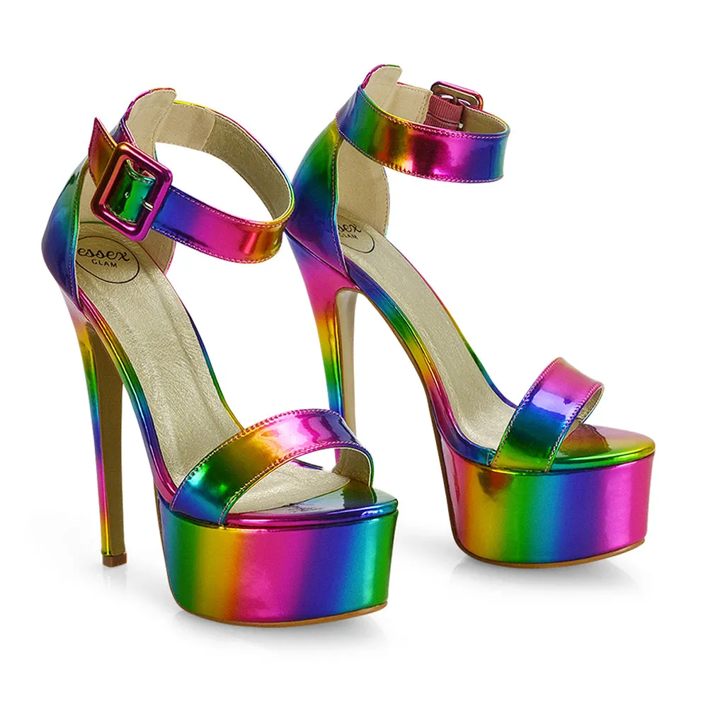 Yasmine Platform Ankle Strap Stiletto High Heel Sandals in Rose Gold