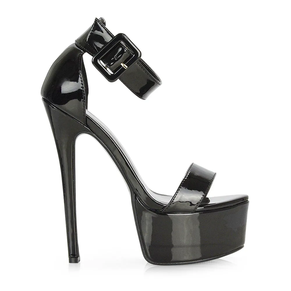 Yasmine Platform Ankle Strap Stiletto High Heel Sandals in Rose Gold