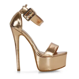 Yasmine Platform Ankle Strap Stiletto High Heel Sandals in Rose Gold