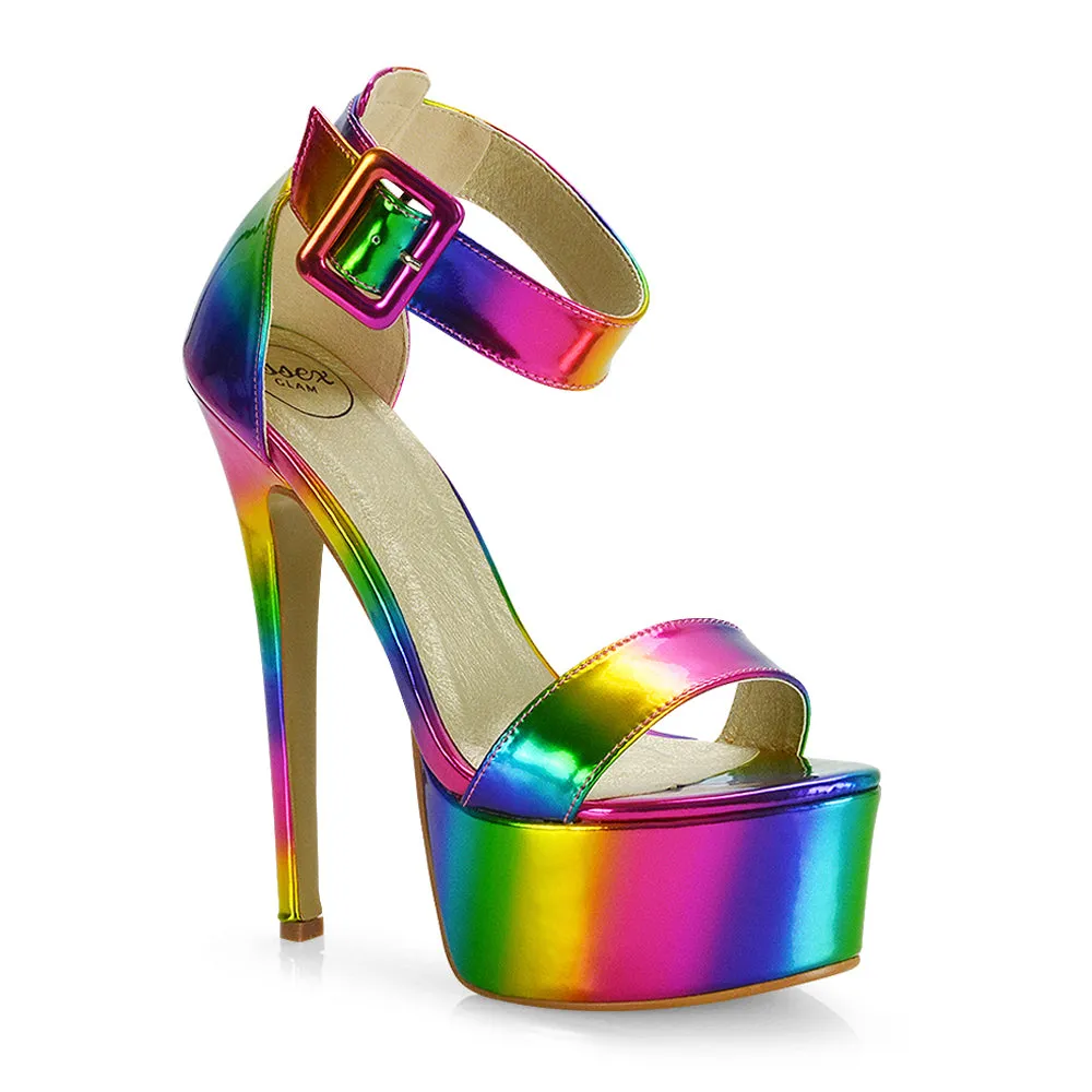 Yasmine Platform Ankle Strap Stiletto High Heel Sandals in Rose Gold