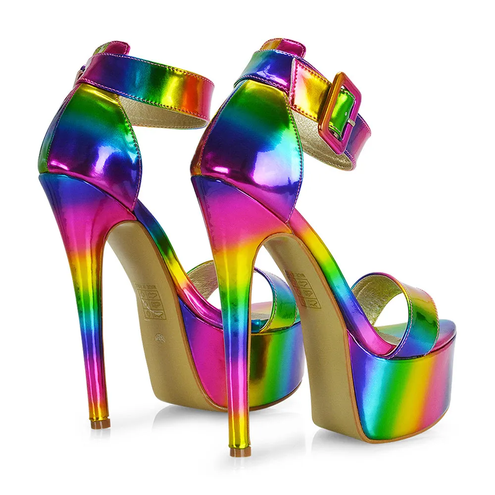 Yasmine Platform Ankle Strap Stiletto High Heel Sandals in Rose Gold