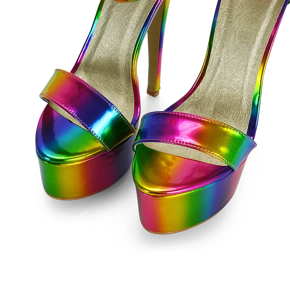 Yasmine Platform Ankle Strap Stiletto High Heel Sandals in Rose Gold